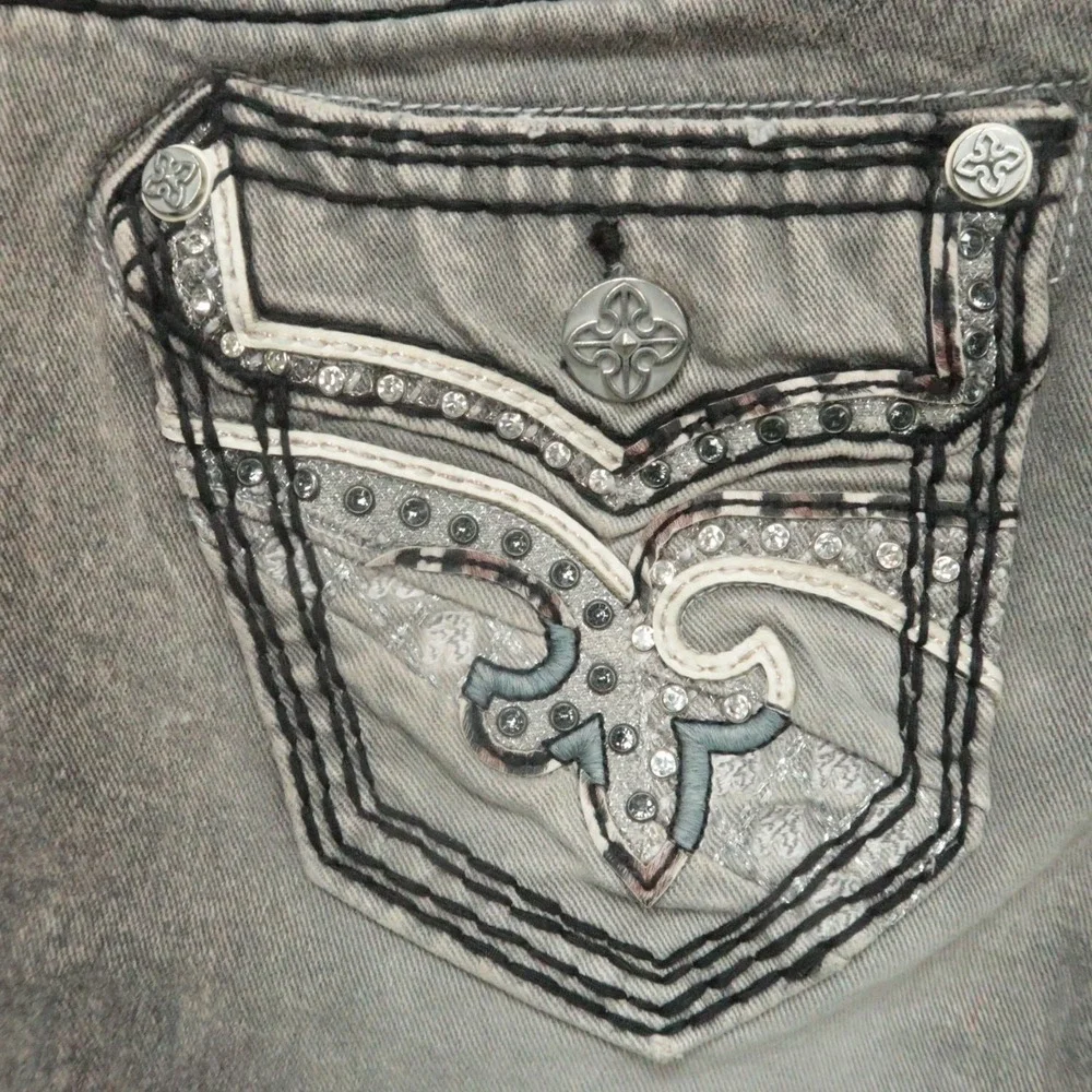 Rock Revival‎ Jeans Womens 26 Gray Brown Tannin Taper Embroidered 28x29